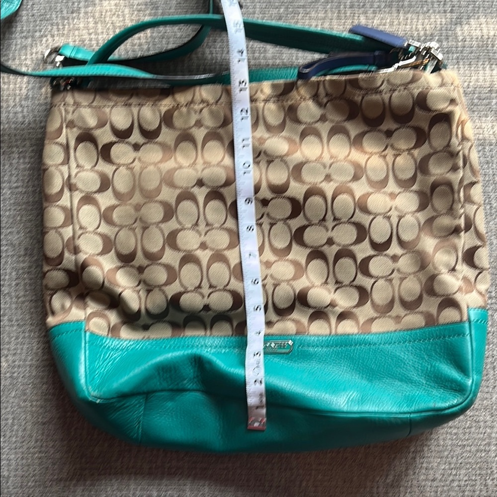 Coach Teal and Brown Signature Shoulder Bag - Picture 4 of 4